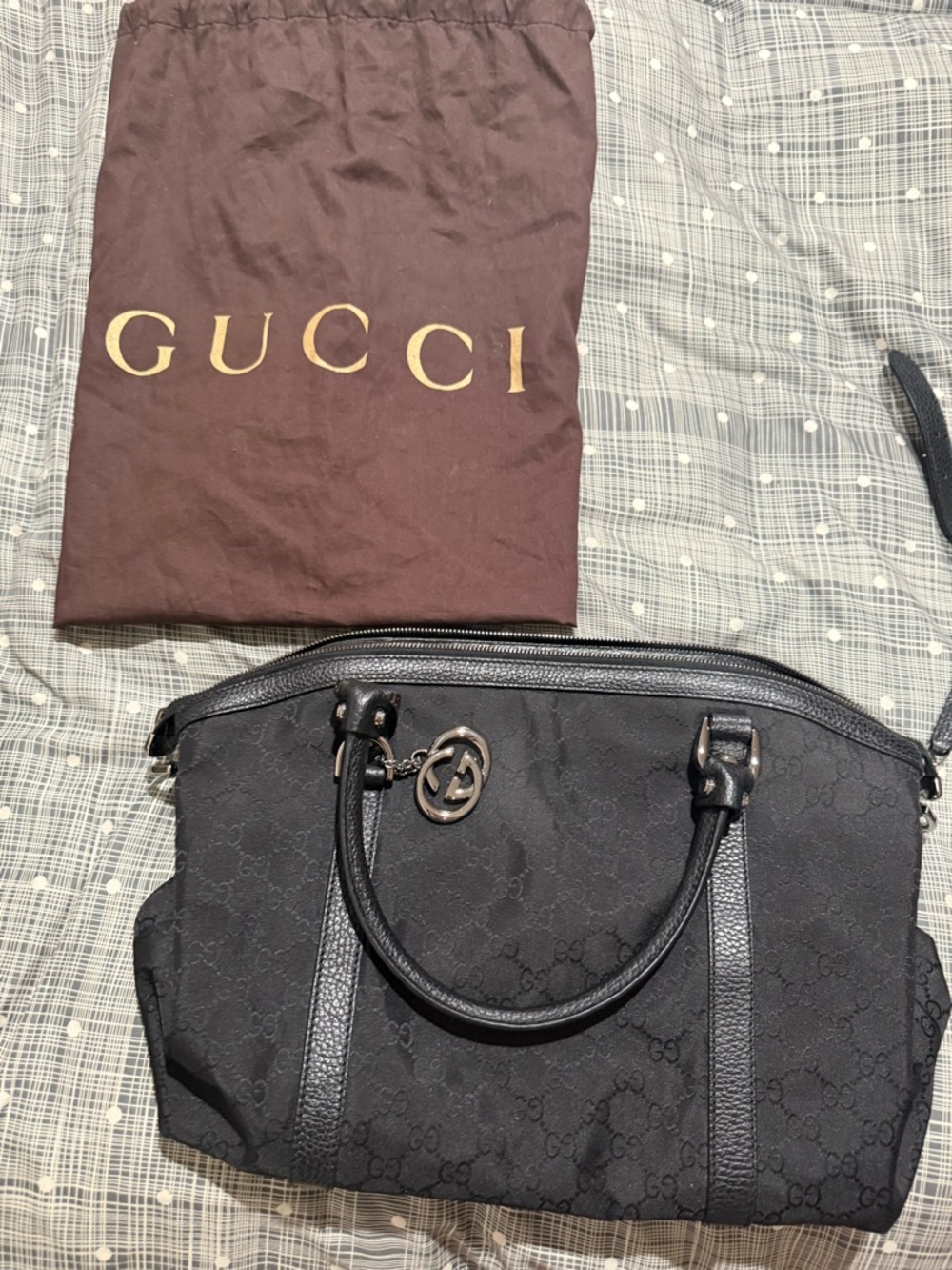 Gucci Black GG Canvas Satchel with Logo Charm